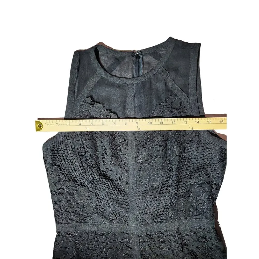 Adelyn Rae Womens Sheath Dress Black Floral Lace Crew Neck Sleeveless Zip Small